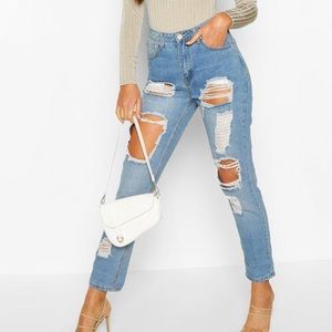 High wasted distressed mom jeans